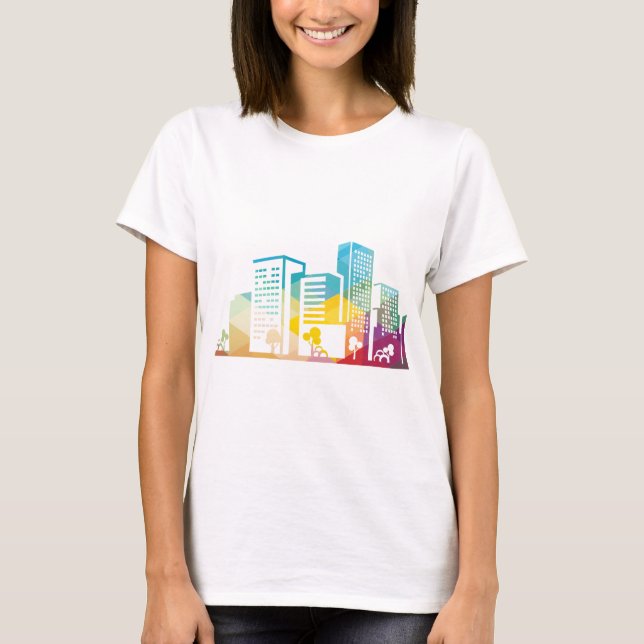 Silhouette Stadtbild Gebäude Symbol Stadt T-Shirt (Vorderseite)