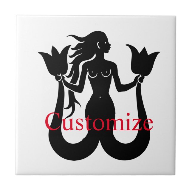 Silhouette Thunder_Cove mit zwei Schwänzen Mermaid Fliese (Vorderseite)