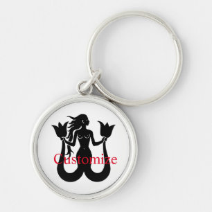 Silhouette Thunder_Cove mit zwei Schwänzen Mermaid Schlüsselanhänger