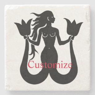 Silhouette Thunder_Cove mit zwei Schwänzen Mermaid Steinuntersetzer