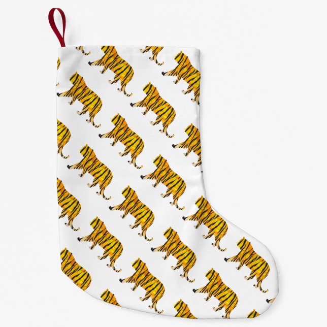 Silhouette Tiger Black und Orange Kleiner Weihnachtsstrumpf (Vorderseite)