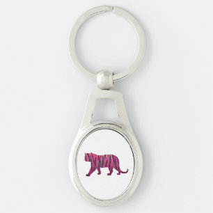Silhouette Tiger Rosa und Schwarz Schlüsselanhänger
