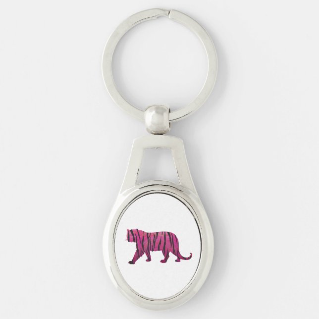 Silhouette Tiger Rosa und Schwarz Schlüsselanhänger (Vorderseite)