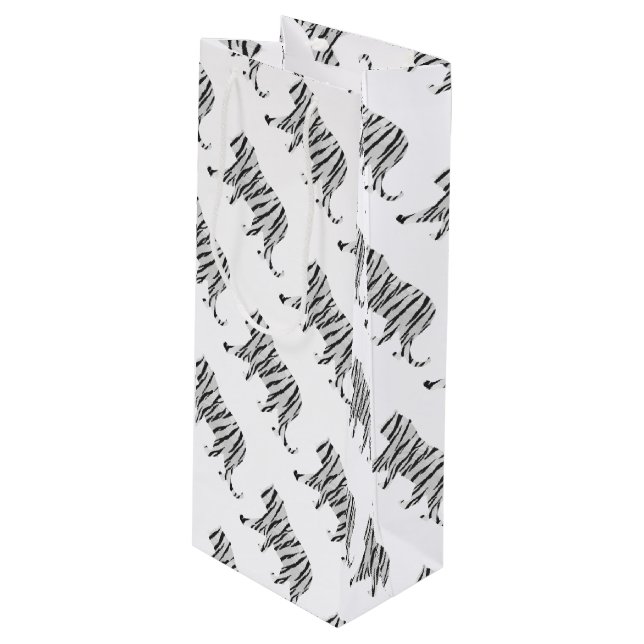Silhouette Tiger Schwarz/Weiß Geschenktüte Für Weinflaschen (Vorderseite Schrägansicht)