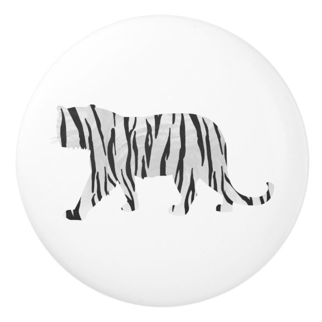 Silhouette Tiger Schwarz/Weiß Keramikknauf (Vorderseite)