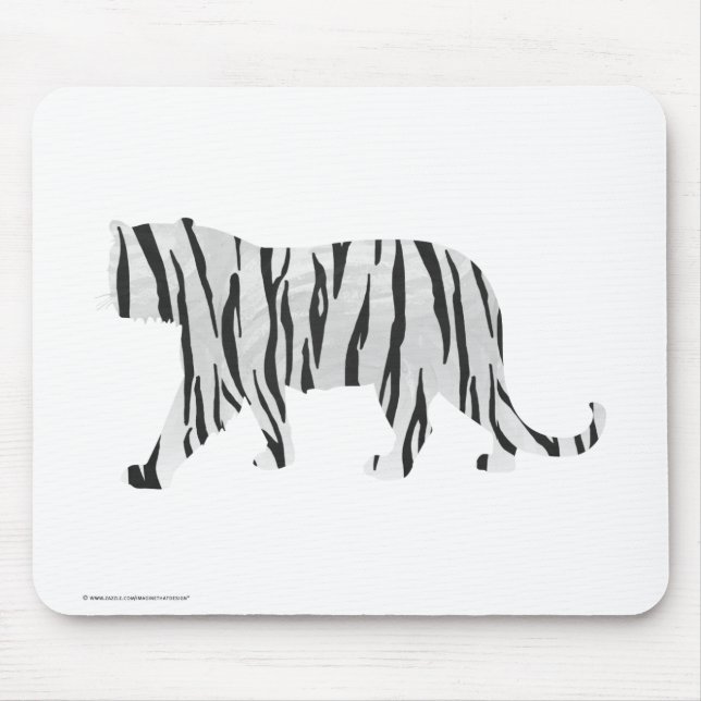 Silhouette Tiger Schwarz/Weiß Mousepad (Vorne)