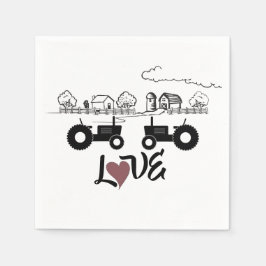 Silhouette Traktor Couple in LIEBE Farm Serviette