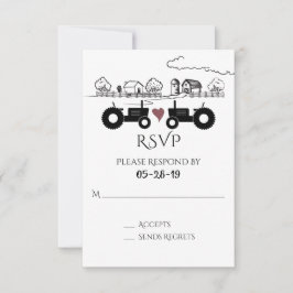 Silhouette Traktoren und Bauernschwarz - Weiße Hoc RSVP Karte