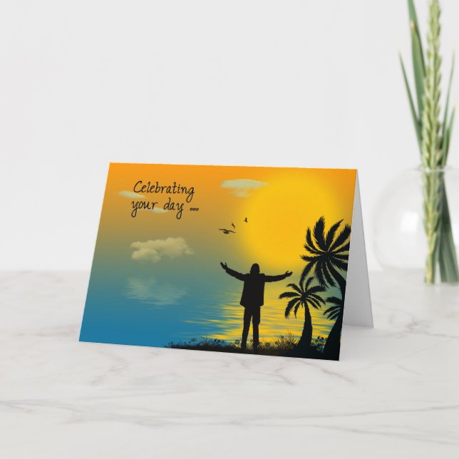 Silhouette Tropischer Geburtstag Karte (Vorderseite)