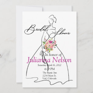 Silhouette und Brautparty mit rosa Blumen Einladung