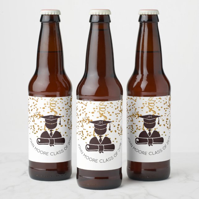 Silhouette und Diplom und Confetti Bierflaschenetikett (Flaschen)