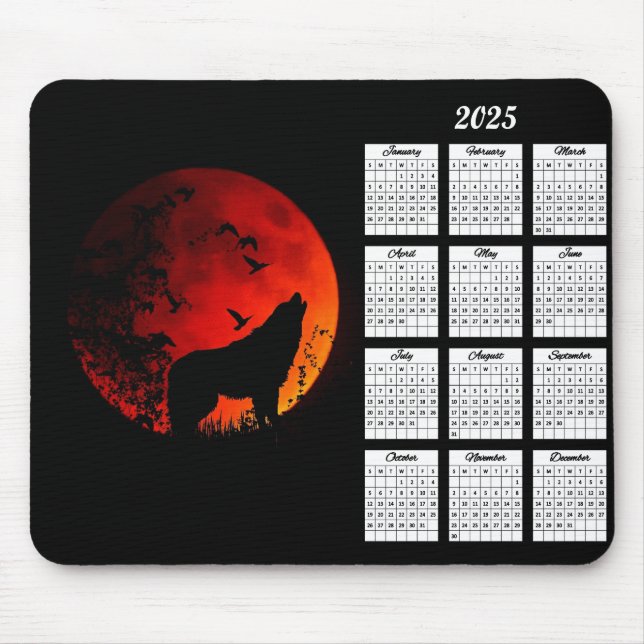 Silhouette und Mondkalender 2025 Mousepad (Vorne)