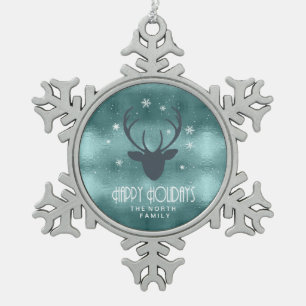 Silhouette und Schneeflocken Aquamarin ID861 Zinn-Ornament
