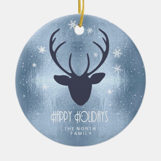 Silhouette und Schneeflocken Blaue ID861 Keramik Ornament (Vorne)
