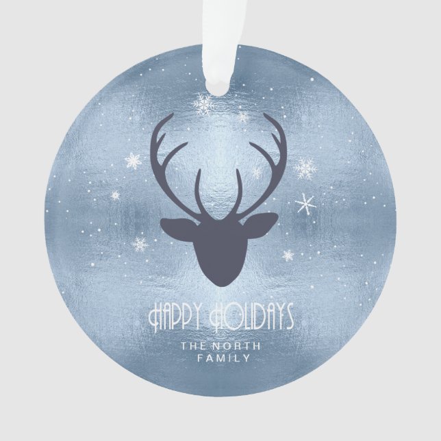 Silhouette und Schneeflocken Blaue ID861 Ornament (Vorderseite)