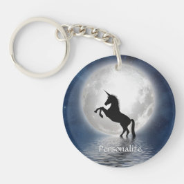Silhouette Unicorn Vollmond Ozean Personalisieren Schlüsselanhänger