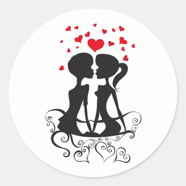 Silhouette Valentinstag Runder Aufkleber (Vorderseite)