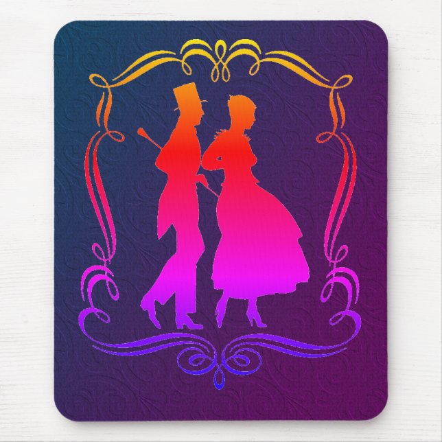 Silhouette Vintage Kunst Eleganter Mensch und Frau Mousepad (Vorne)