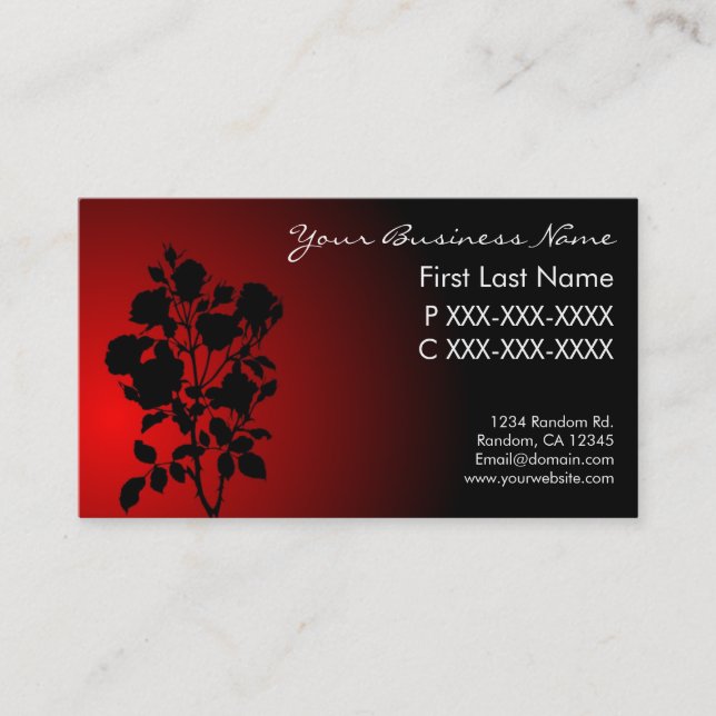 Silhouette-Visitenkarten für Red Black fade Blume Visitenkarte (Vorderseite)