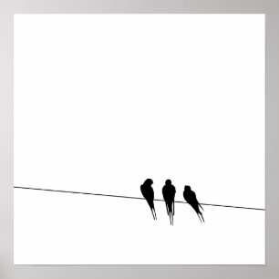 Silhouette von Blackbirds auf Wire Poster