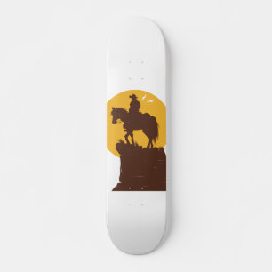 Silhouette von Cowboy-Reitpferd bei Sonnenuntergan Skateboard