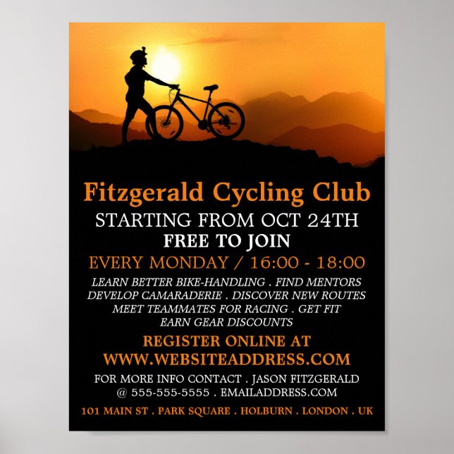 Silhouette von Cyclist, Cycling Club Werbung Poster (Vorne)