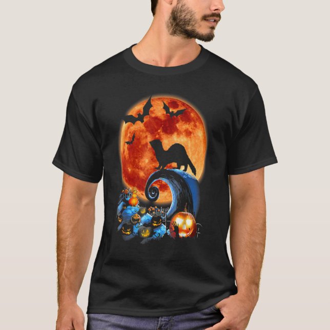 Silhouette von Ferret und Moon Halloween T-Shirt (Vorderseite)