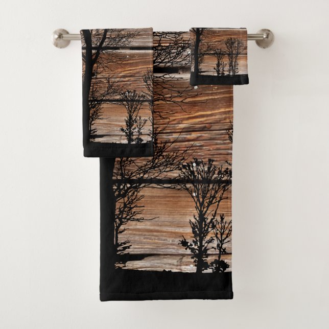 Silhouette von Holzbaum auf Stallhandtuch-Set Badhandtuch Set (Insitu)