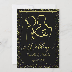 Silhouette von Liebenden Linienkunst Hochzeit Einladung