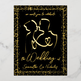 Silhouette von Liebhabern der Black & Gold Hochzei Folie Einladungspostkarte