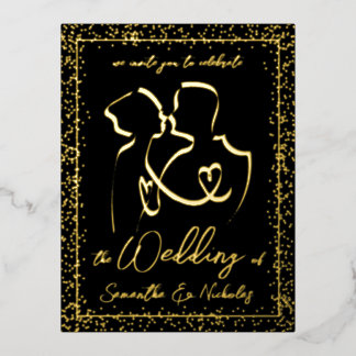Silhouette von Liebhabern der Black & Gold Hochzei Folie Einladungspostkarte