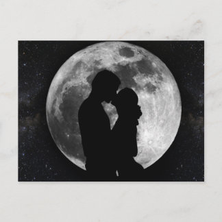 Silhouette von Liebhabern in Vollmond nachts Postkarte