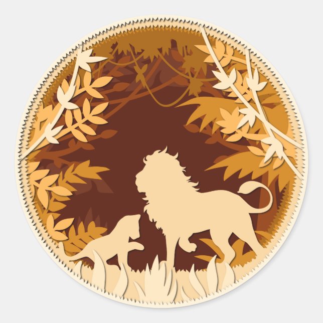 Silhouette von Löwen und Küken Runder Aufkleber (Vorderseite)