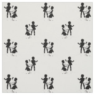 Silhouette von Mädchen und Jungen und Modellschiff Stoff