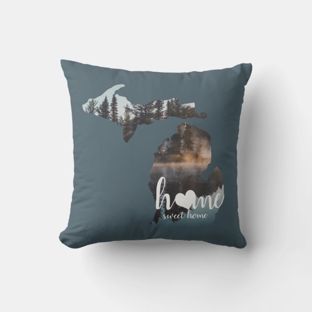 Silhouette von Michigan mit Zuhause Sweet Zuhause Kissen (Vorderseite)