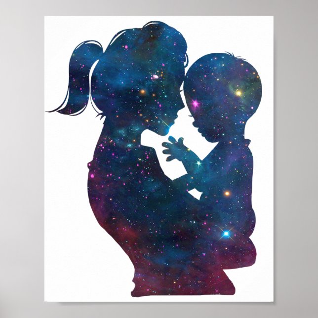 Silhouette von Mutter und Kind Poster (Vorne)