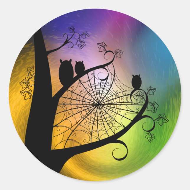 Silhouette von Ölen in einem Baumkleber Runder Aufkleber (Vorderseite)