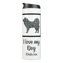 Silhouette von Samoyed Dog Yellow & Blue Grid Thermosbecher