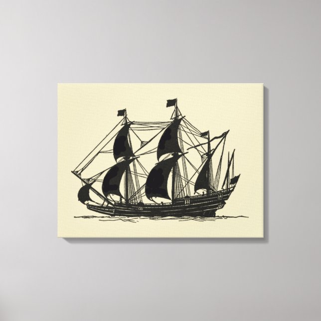Silhouette von Schiffen mit Billflugsegel Leinwanddruck (Vorderseite)
