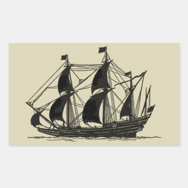 Silhouette von Schiffen mit Billflugsegel Rechteckiger Aufkleber (Vorderseite)