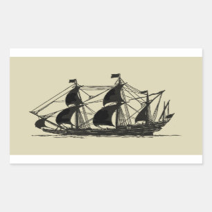 Silhouette von Schiffen mit Billflugsegel Rechteckiger Aufkleber