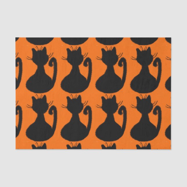 Silhouette von Schwarzen Katzen in Orange Seidenpapier (Vorderseite)