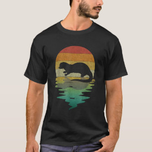 Silhouette von Seeottern Sonnenuntergang Retro Vin T-Shirt