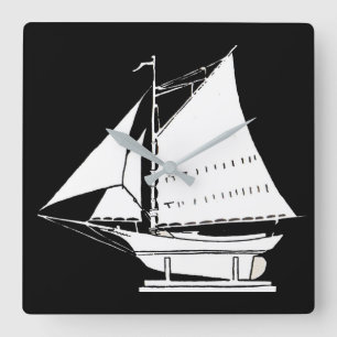 Silhouette von Segelbooten Quadratische Wanduhr