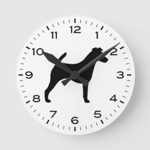 Silhouette von Smooth Fox Terrier Hunde Runde Wanduhr