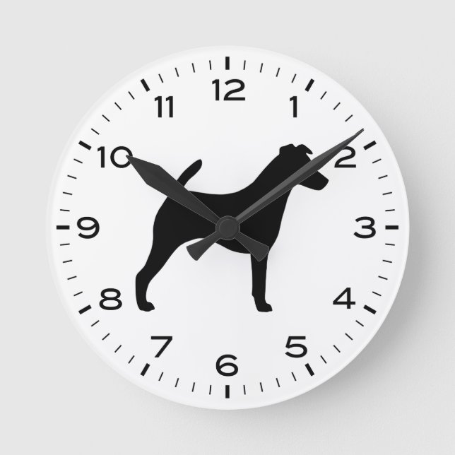 Silhouette von Smooth Fox Terrier Hunde Runde Wanduhr (Vorderseite)