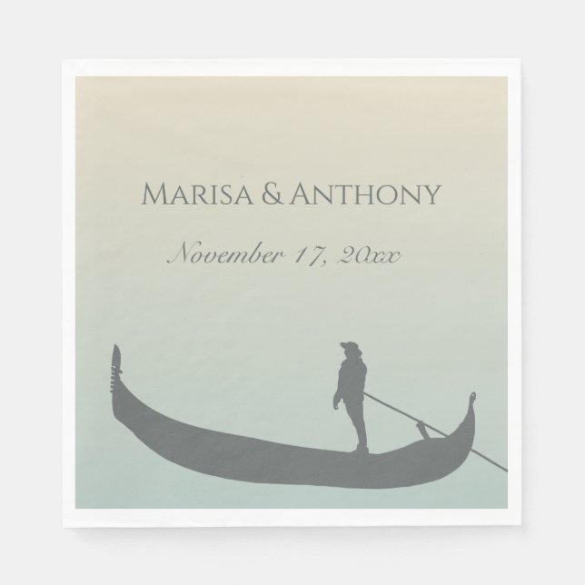 Silhouette von Venedig Gondola bei Sonnenuntergang Serviette (Vorderseite)