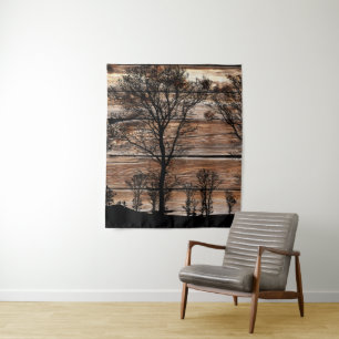 Silhouette von Waldbaum an der Stallbehörde Wandteppich