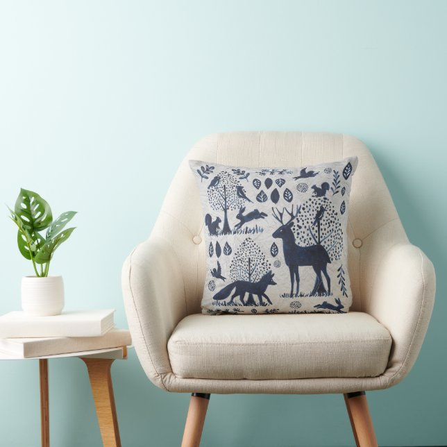 Silhouette von Waldland Blau- und Weißtierfuchs Kissen (Stuhl )