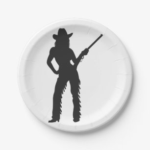 Silhouette von Western Cowgirl Pappteller